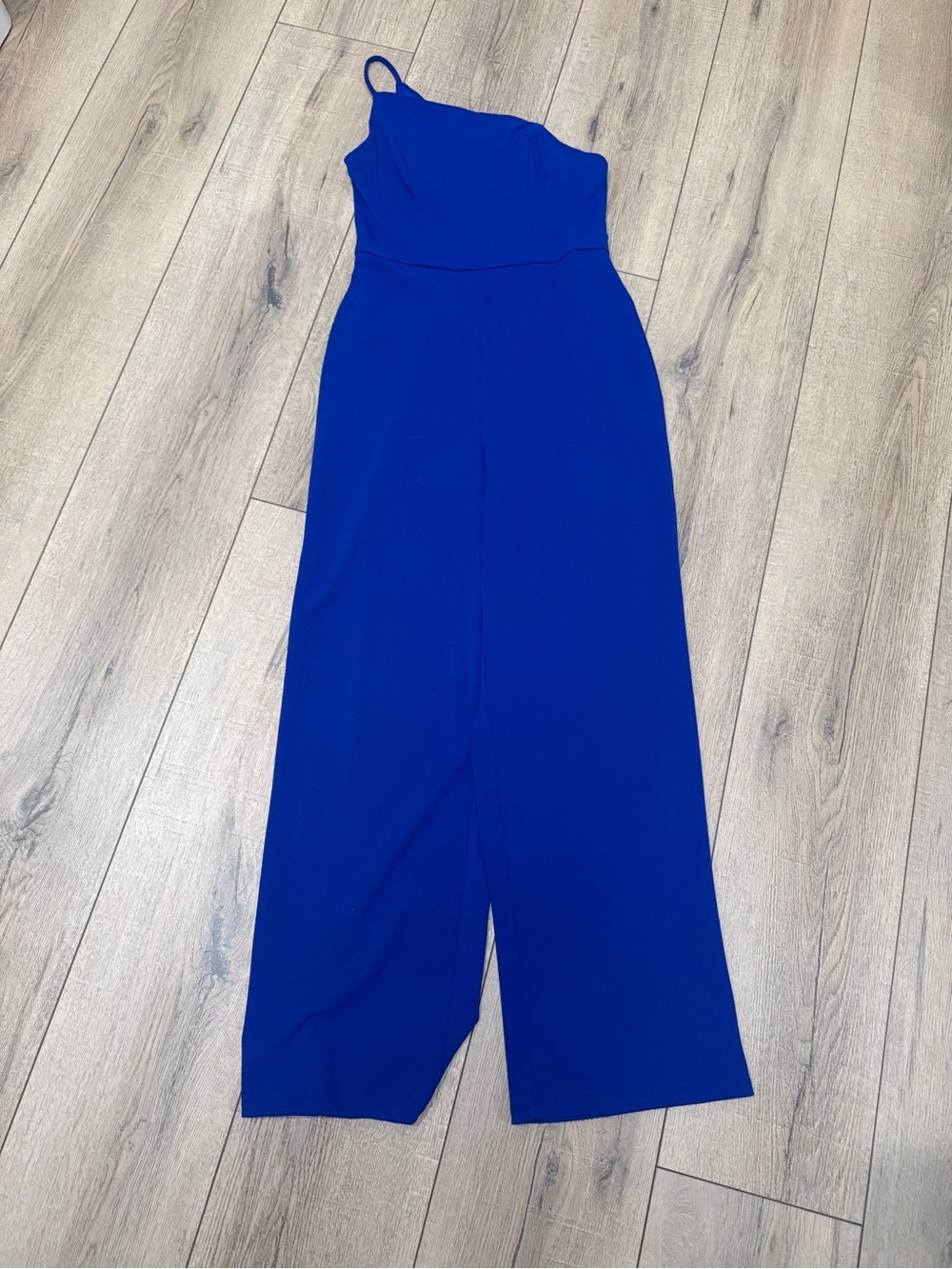 Asymmetric One-Shoulder Wide-Leg Jumpsuit in Cobalt Blue
